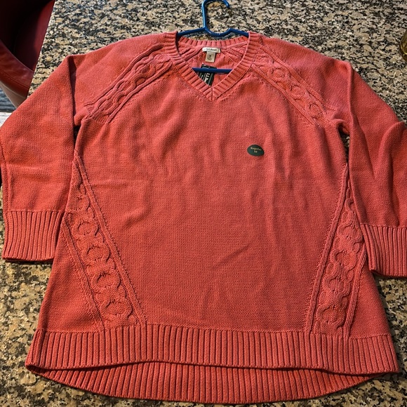 NWT L.L. Bean Double L V-Neck Tunic some cable design Sweater M Reg Mineral Red - Picture 2 of 14